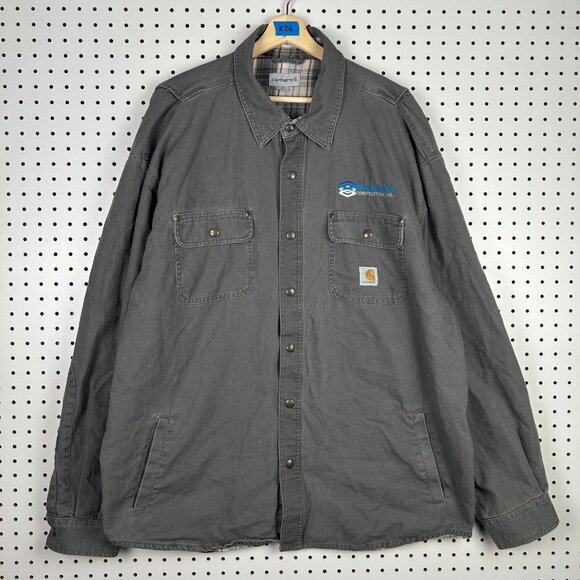 Carhartt Rugged Flex Canvas Fleece Lined Shirt Jacket 2XL Gray Plaid 100590 Logo - Picture 1 of 9